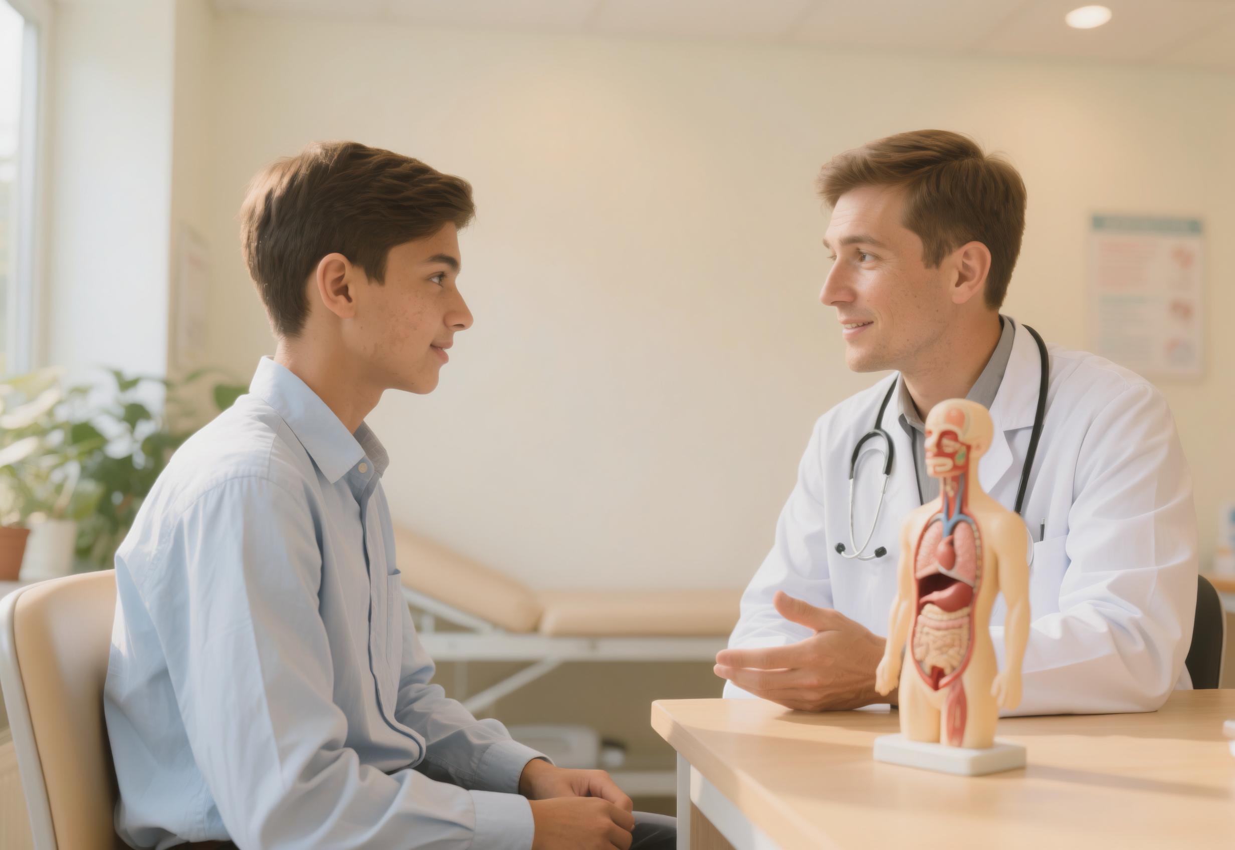 A student meeting with a doctor in a clinic