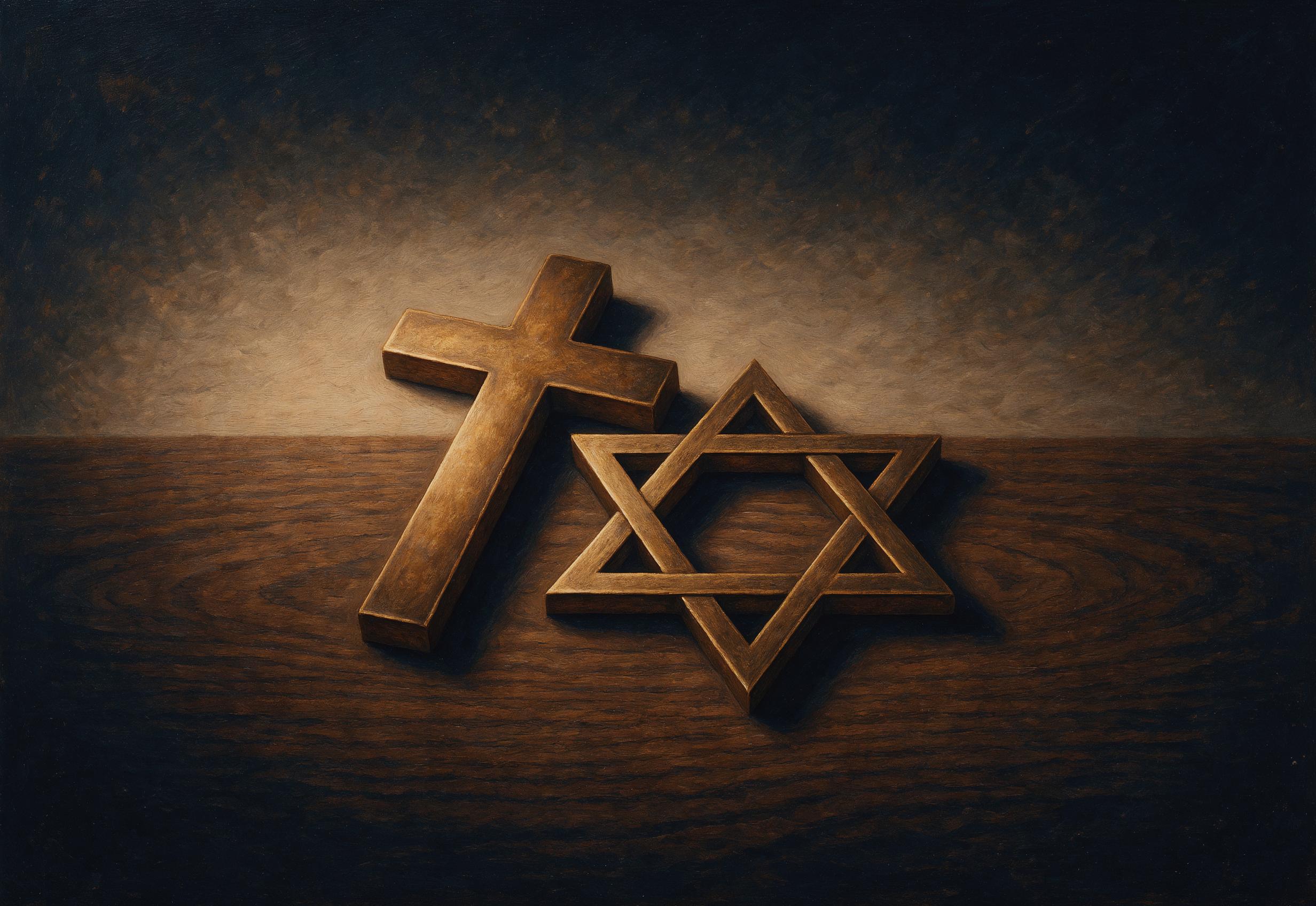 A cross and a Star of David resting together